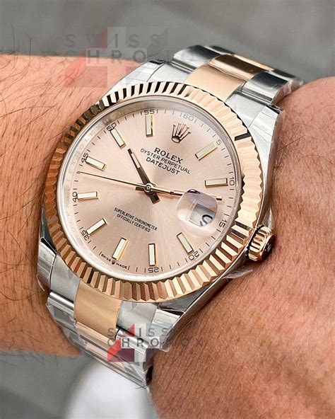 rolex datejust 41 rose gold sundust dial|rolex datejust price chart.